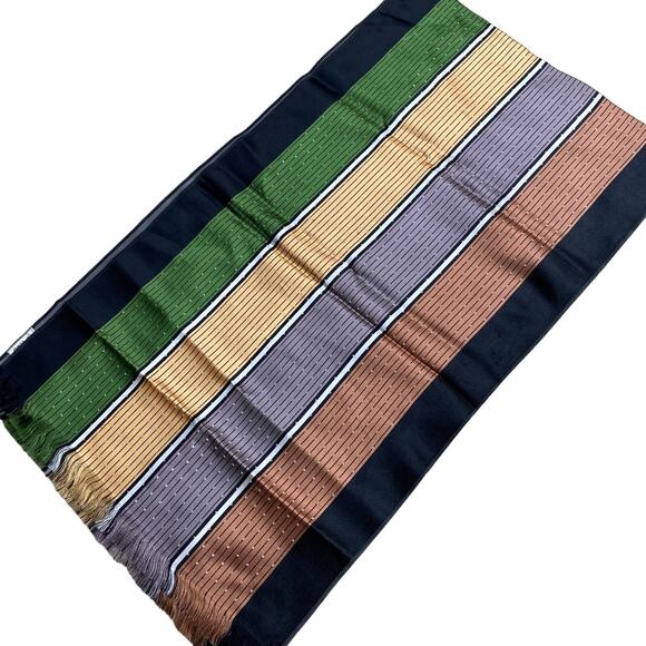 Vintage Made in France for ECHO silk scarf stripe unisex oblong 13' x 44” fringe - Picture 1 of 6